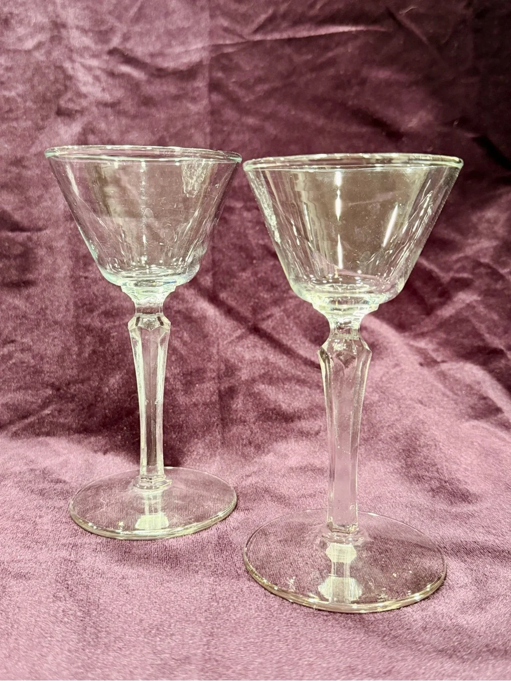 Vintage Libbey 3001 Faceted Stem Cocktail Glasses Pair